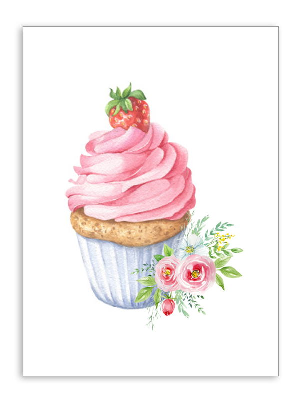 pink cup cake with strawberry on top